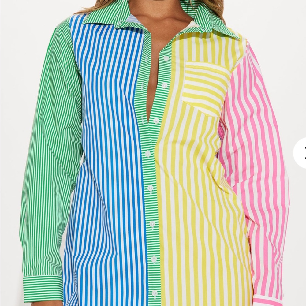 Fashion Nova Multicolor Striped Long Sleeve Dress